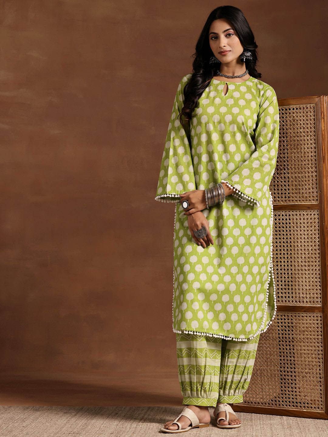 Libas Women Floral Printed Regular Pure Cotton Kurta with Salwar
