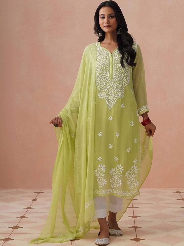 Rumah Wanita Chikankari Kerja Benang Sulam Georgette Kurta