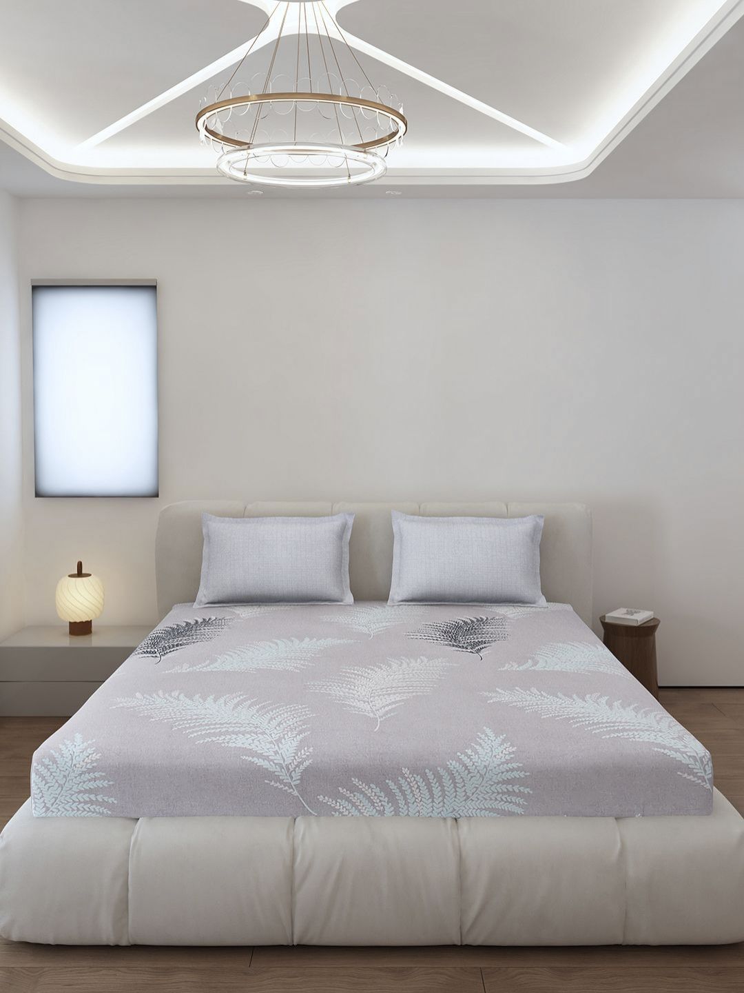 Monte Carlo Stanley Grey & White Printed 144 TC King Bedsheet Set 1.85 m x 1.95 m