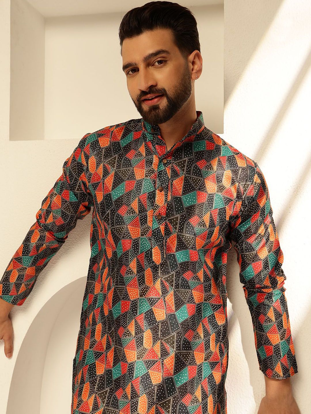 SOJANYA Kurta Lurus Kapas Bercetak Abstrak