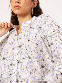 DressBerry Blooming Brilliant Floral Print Pleated Shirt Style Top