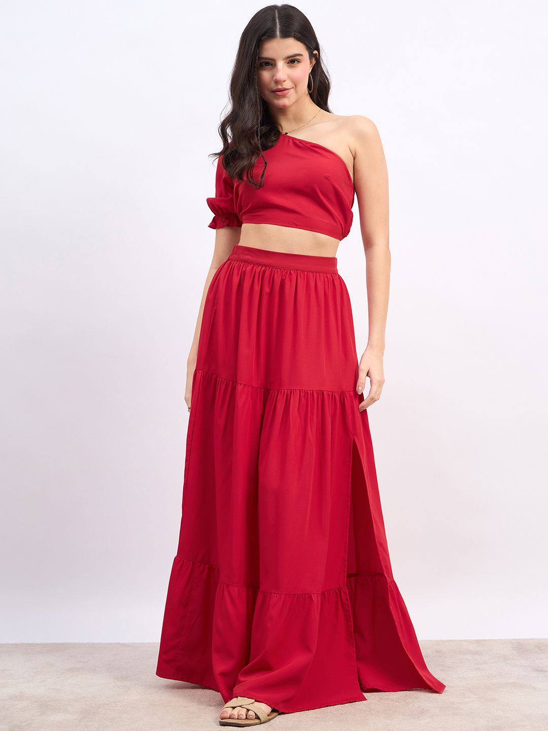 Berrylush One Shoulder Cropped Top With High Rise Maxi Skirt
