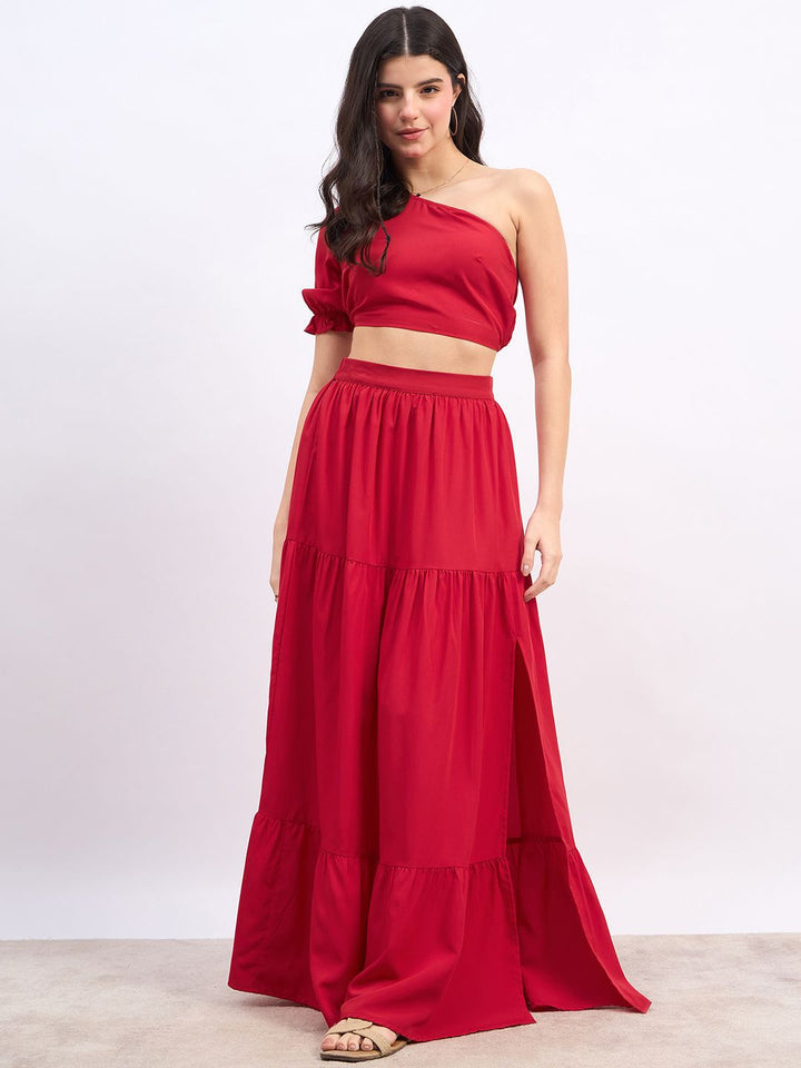Berrylush One Shoulder Cropped Top With High Rise Maxi Skirt