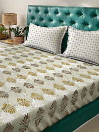 KLOTTHE Olive & White Floral Printed Cotton 400 TC Set Cadar King 2.5 m x 2.25 m