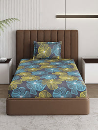 Monte Carlo Pixel Grey & Yellow Floral Printed 120 TC Single Bedsheet Set 1.52 m x 2.30 m
