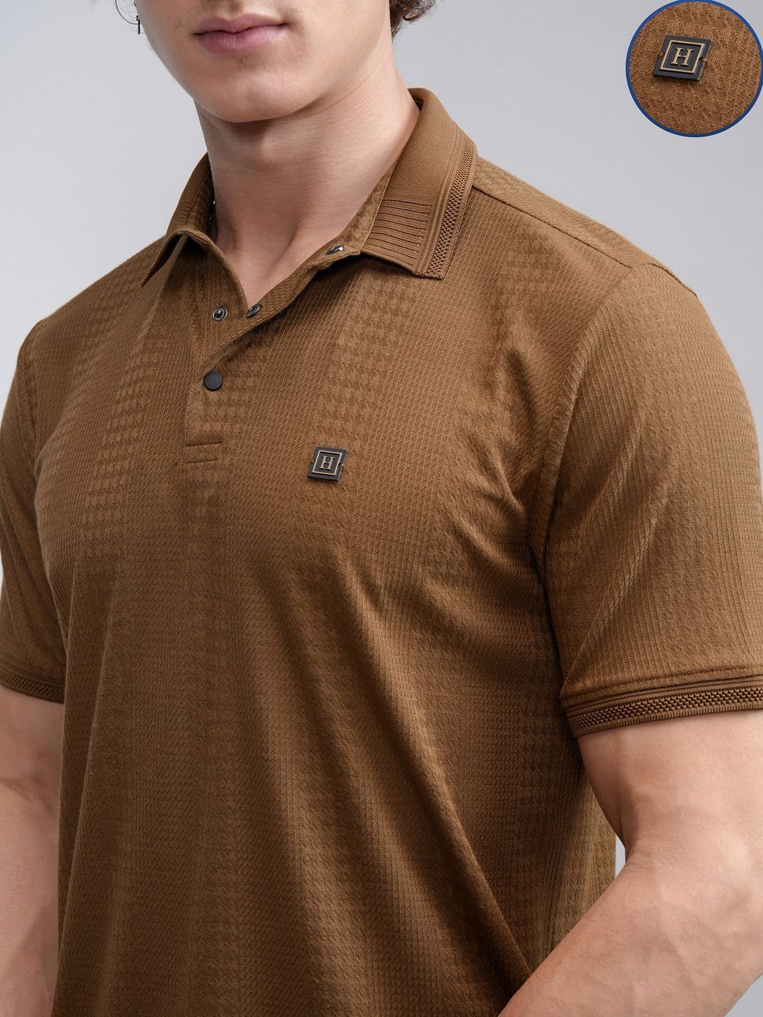 HIGHLANDER Men Self Design Regular Fit Polo T-shirt