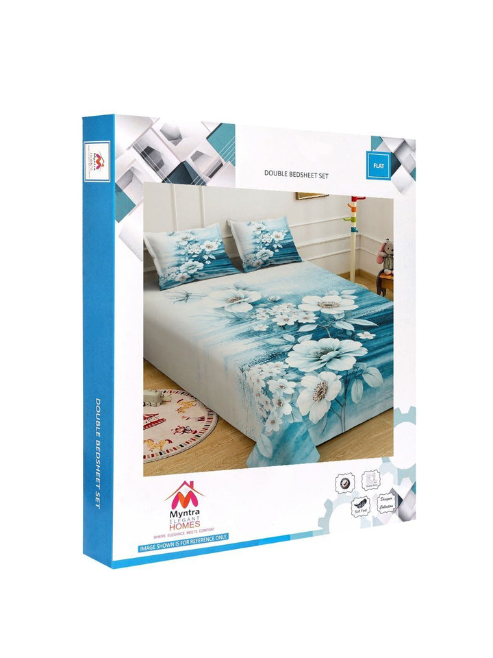 Myntra Elegant Homes Blue Floral 300 TC Cadar Katil King dengan 2 Sarung Bantal
