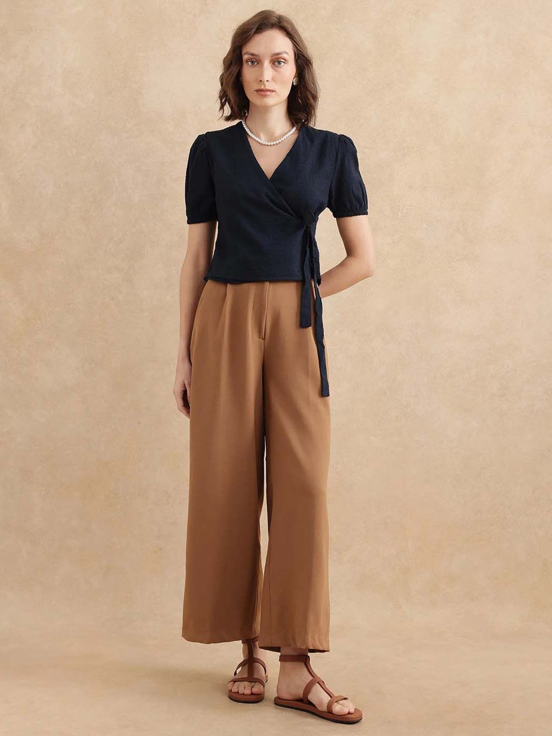RAREISM Puff Sleeve Cotton Wrap Top