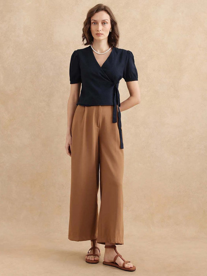 RAREISM Puff Sleeve Cotton Wrap Top