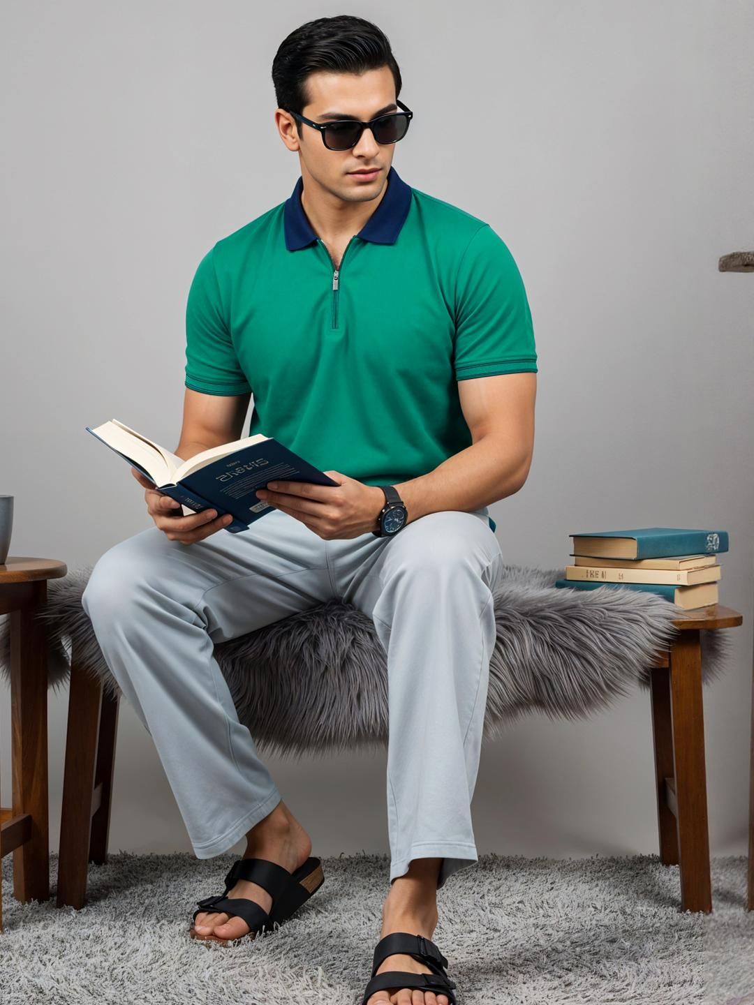Tshirts ADRO Men Turquoise Blue Cotton