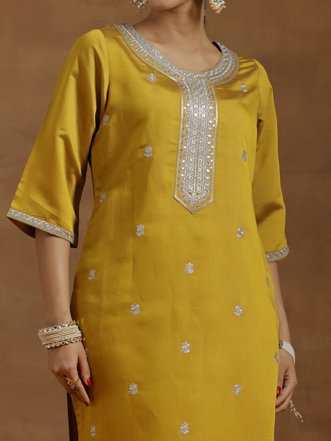 Gerua By Libas Women Floral Embroidered Regular Sequinned Kurta with Trousers & With Dupatta