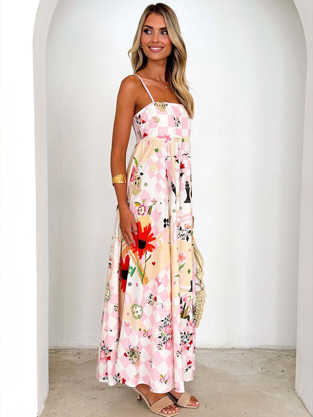 all about you Women Floral Printed Sleeveless Maxi Dress