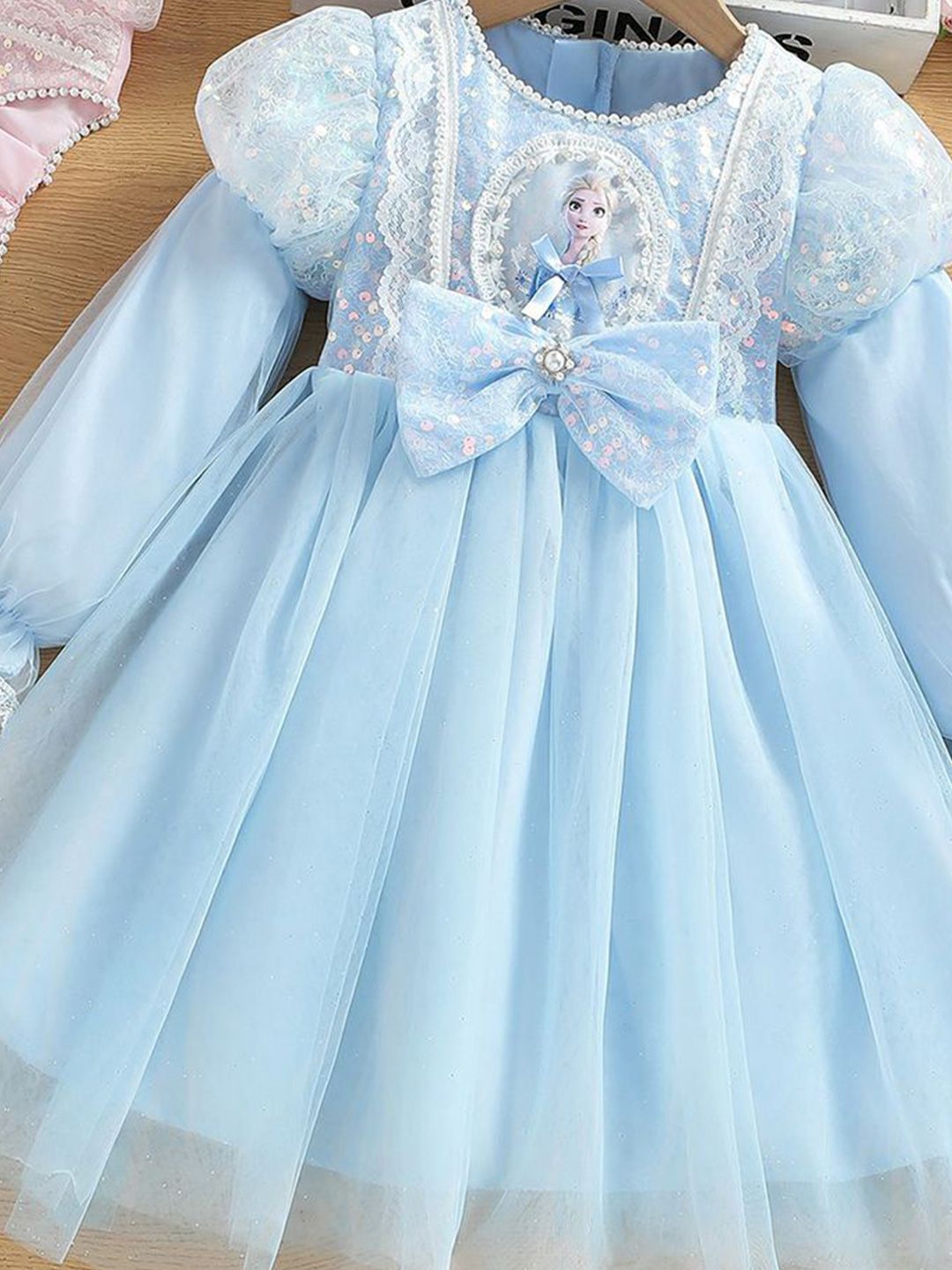 YK Girl Puff Sleeve Fit and Flare Dress