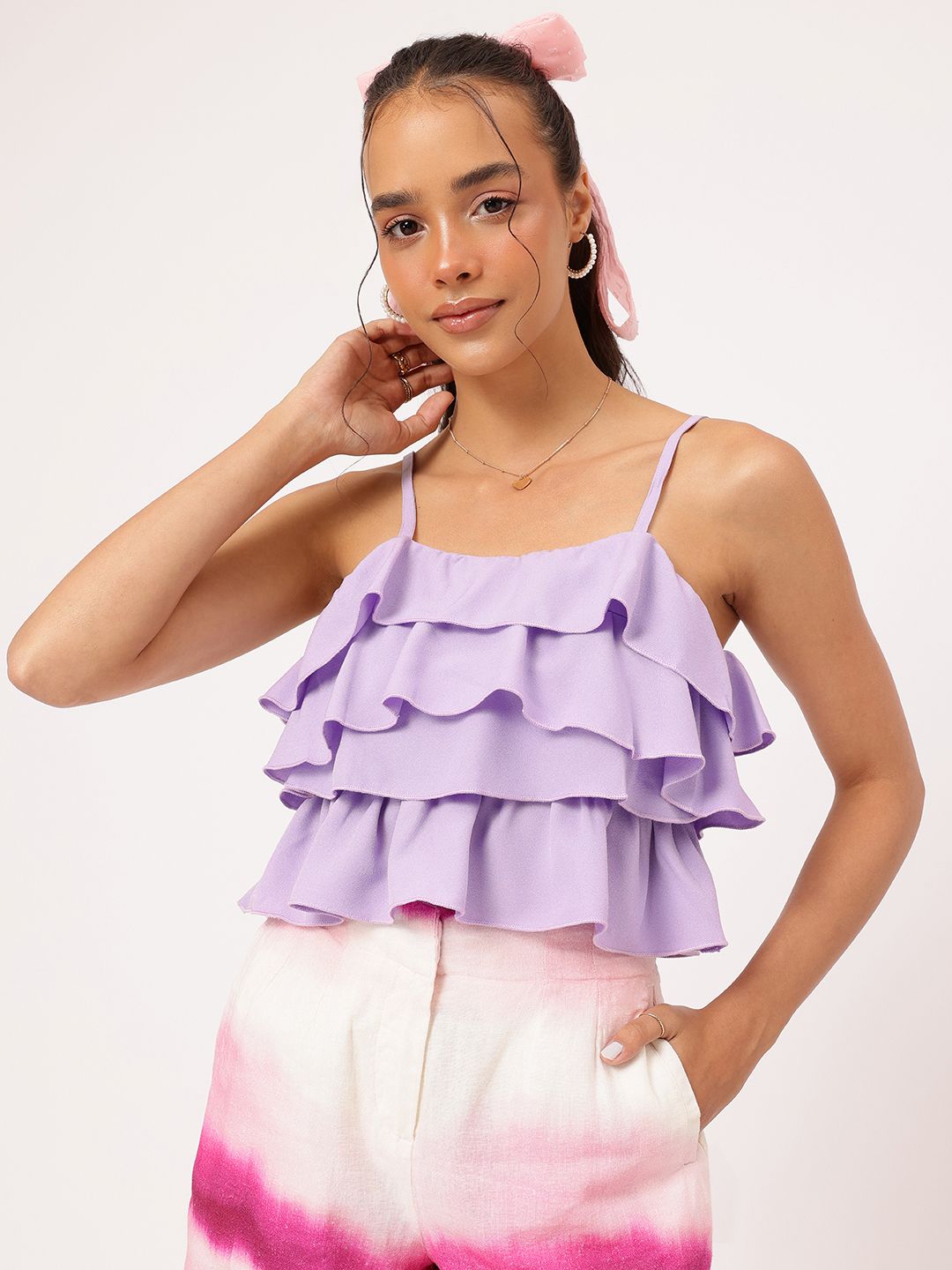 Dressberry Ruffle Frenzy Smocked Layered Strappy Top