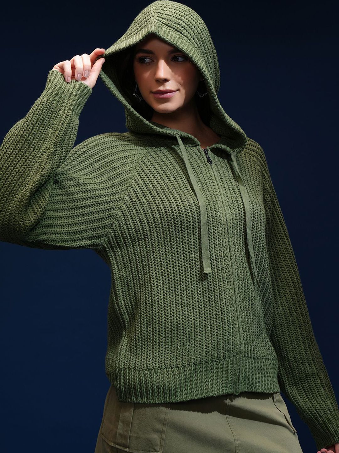 Tokyo Talkies Women Ribbed Pullover with Zip Detail