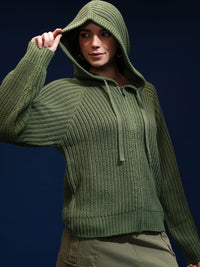 Tokyo Talkies Women Ribbed Pullover with Zip Detail