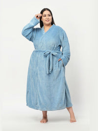 KLOTTHE Woolen Plus Size Long Sleeve Bath Robe With Belt