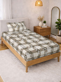 Myntra Elegant Homes Beige Floral 300 TC Single Bedsheet with 1 Pillow Covers