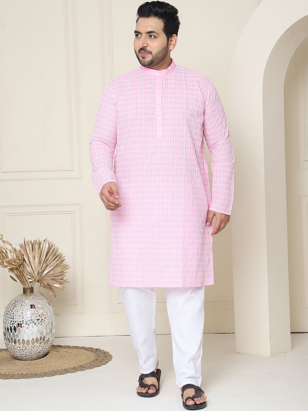 SOJANYA PLUS Floral Embroidered Thread Work Pure Cotton Straight Kurta with Pyjamas