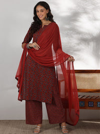 Libas Floral Printed Notch Neck Pure Cotton Straight Kurta with Palazzos & Dupatta