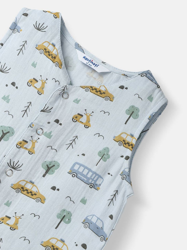 Nauti Nati Boys Printed Pure Cotton Jhabla With Shorts