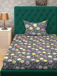 Klotthe Floral Printed Dipasang Cadar 7D Single 300 TC Dengan Sarung Bantal-2.25 m x 1.5 m