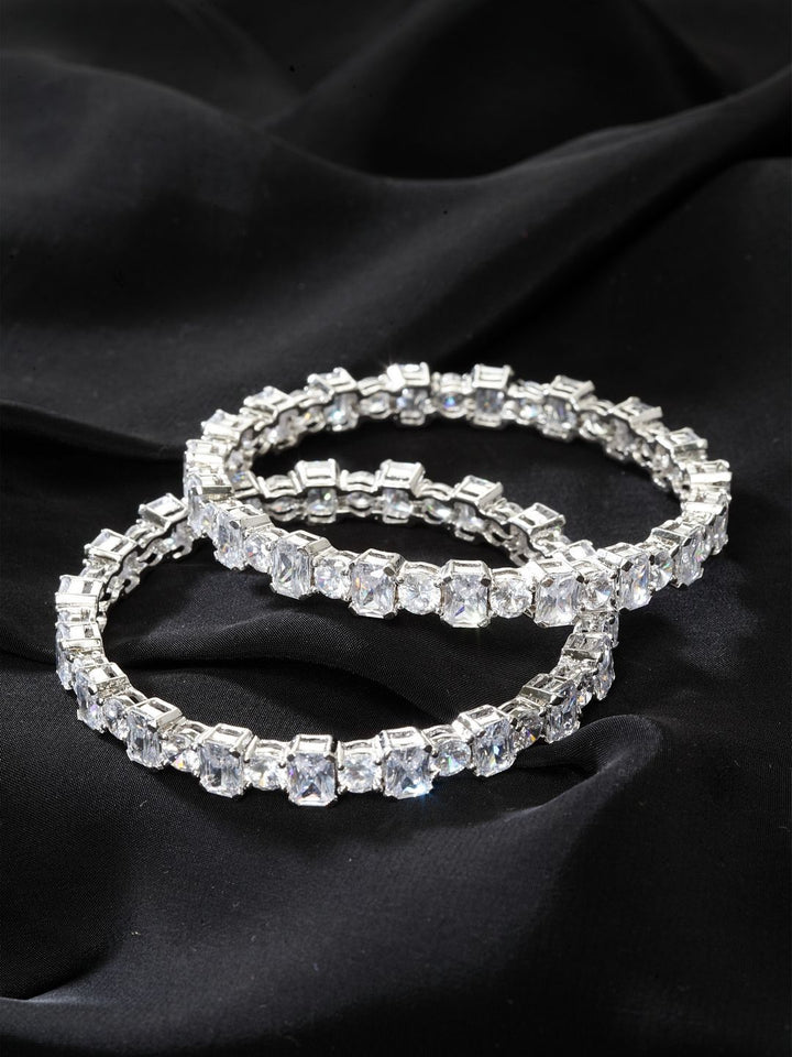 Anouk Set Of 2 Rhodium-Plated American Diamond Stone Studded Bangles