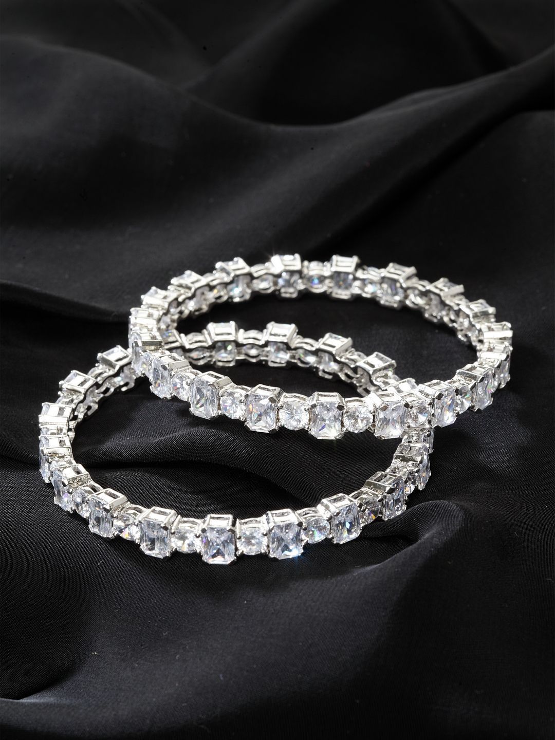 Anouk Set Of 2 Rhodium-Plated American Diamond Stone Studded Bangles