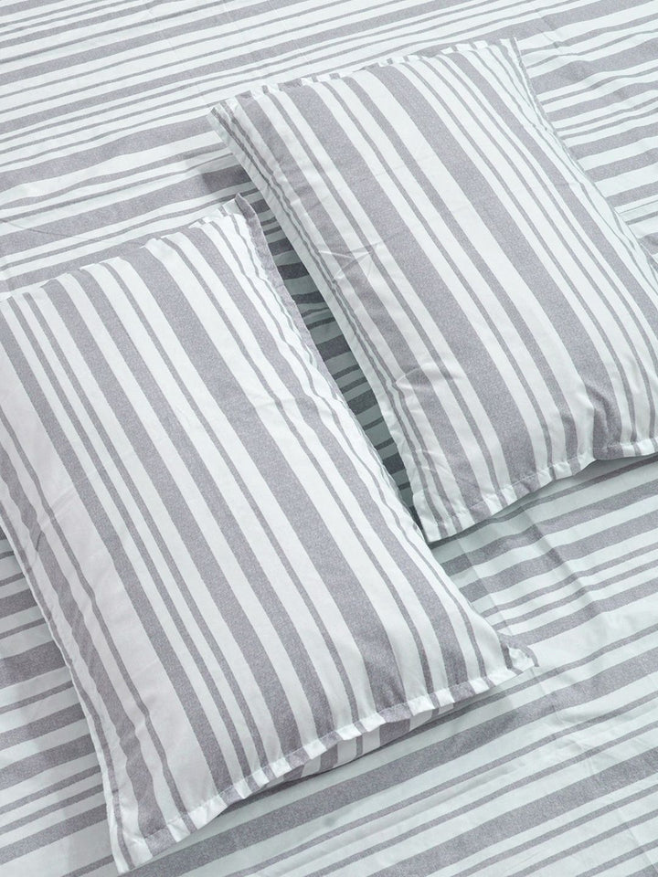 KLOTTHE Grey Polycotton Striped Dipasang 300 GSM Double Bedsheet