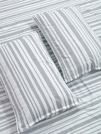 KLOTTHE Grey Polycotton Striped Dipasang 300 GSM Double Bedsheet