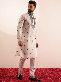 SOJANYA Floral Embroidered Mandarin Collar Mirror Work Kurta With Pyjamas