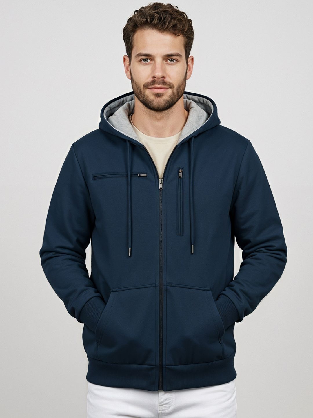 ADRO Men Travel Hooded Front-Open Sweatshirts With Multiple Waterproof Pockets