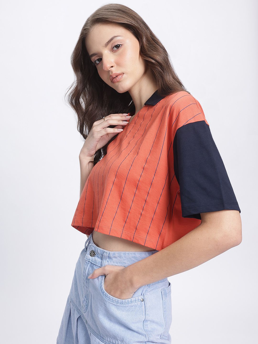 DressBerry Street Savvy Knits Striped Boxy Crop T-shirt