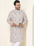 SOJANYA PLUS Ethnic Motifs Printed Band Collar Straight Cotton Linen Kurta