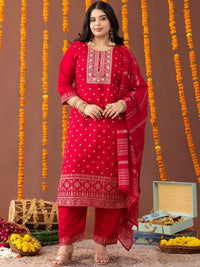 Mamicha Floral Printed Regular Kurta & Trousers With Dupatta