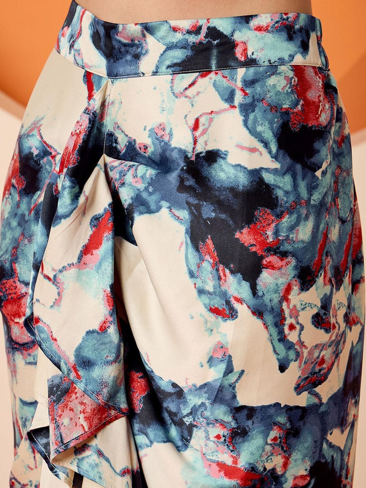 Antheaa Navy Blue Embellished V-Neck Top & Skirt