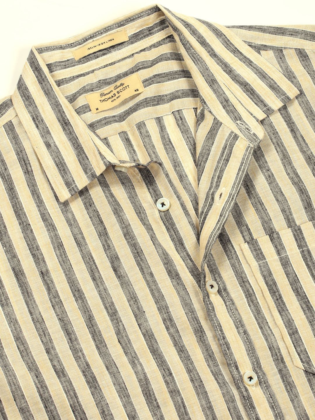 Thomas Scott Men Premium Vertical Striped Linen Slim Fit Casual Shirt