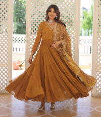 KALINI Sequin Embroidered Tiered Anarkali Kurta With Duppatta