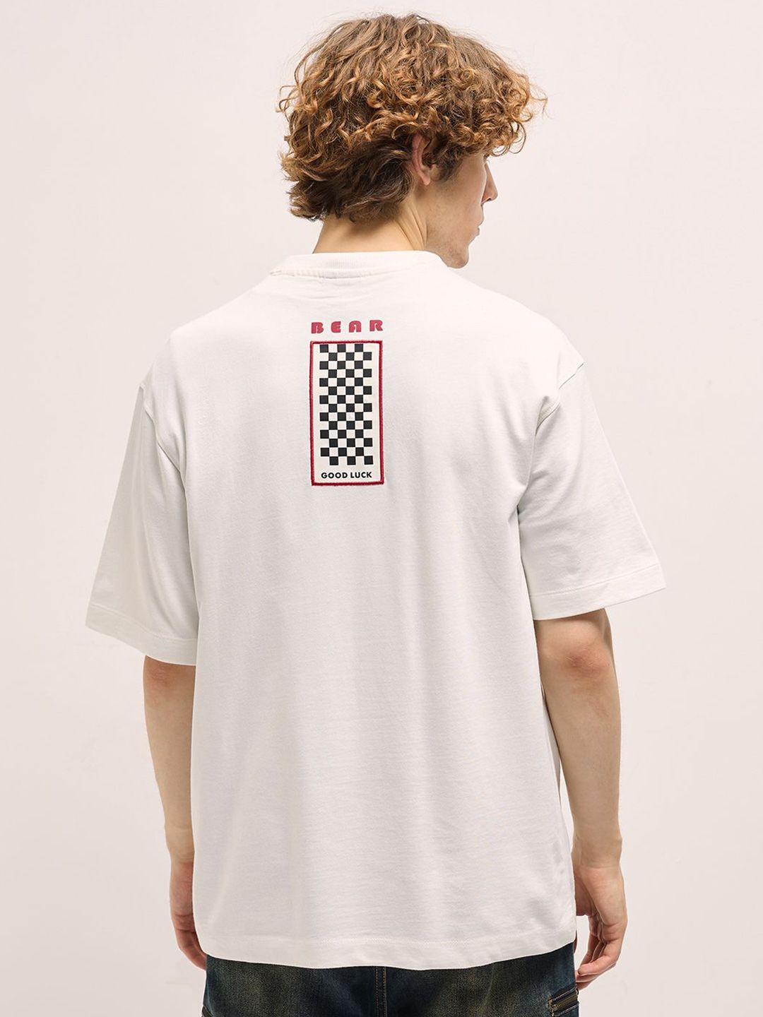 THE BEAR HOUSE Men Printed Pure Cotton Applique Oversized T-shirt