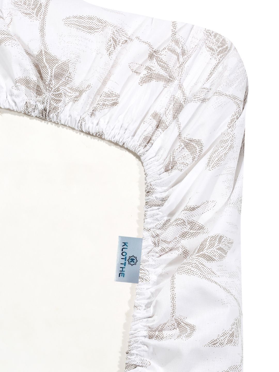 KLOTTHE White Floral Fitted 400 TC Pure Cotton Super King Bedsheet With 2 Pillow Cover