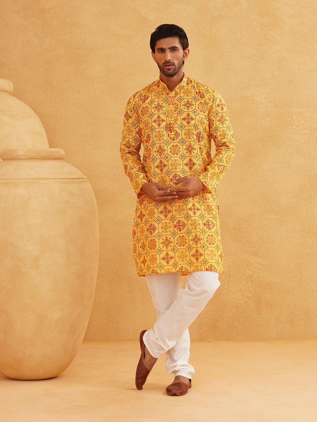 SOJANYA Ethnic Motifs Printed Band Collar Straight Long Kurta