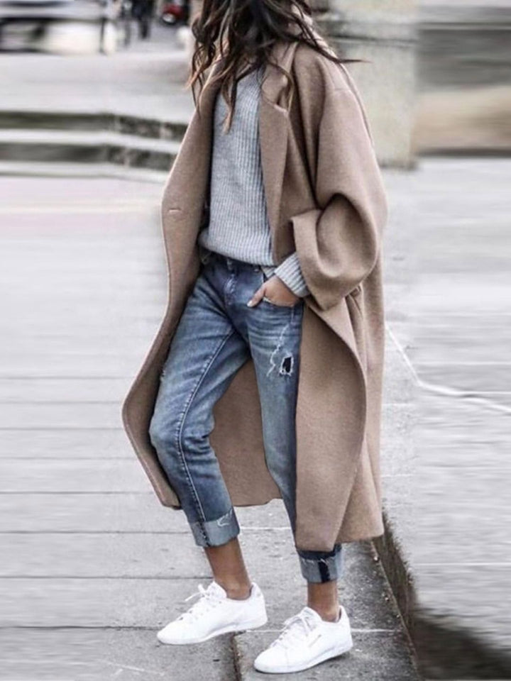 Semua Mengenai Anda Lapel Collar Lengan Panjang Longline Buka Jaket Depan