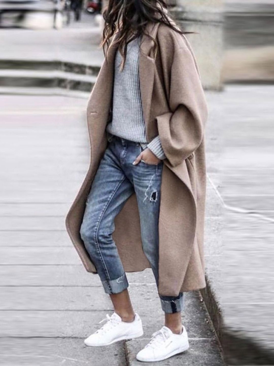 Semua Mengenai Anda Lapel Collar Lengan Panjang Longline Buka Jaket Depan