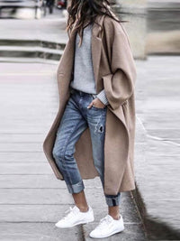 Semua Mengenai Anda Lapel Collar Lengan Panjang Longline Buka Jaket Depan