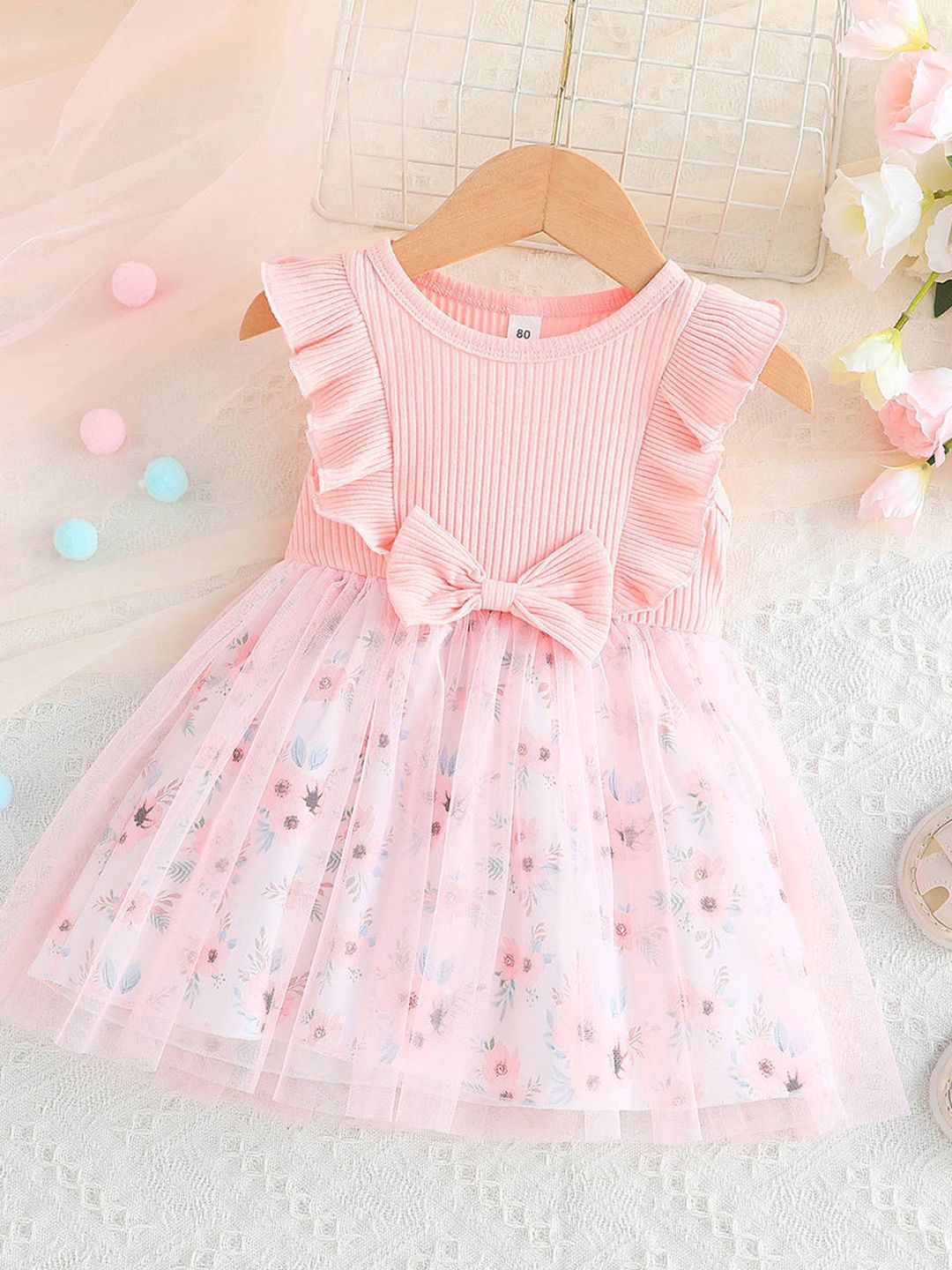 YK Girls Flutter Lengan Fit & Flare Dress