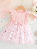 YK Girls Flutter Lengan Fit & Flare Dress