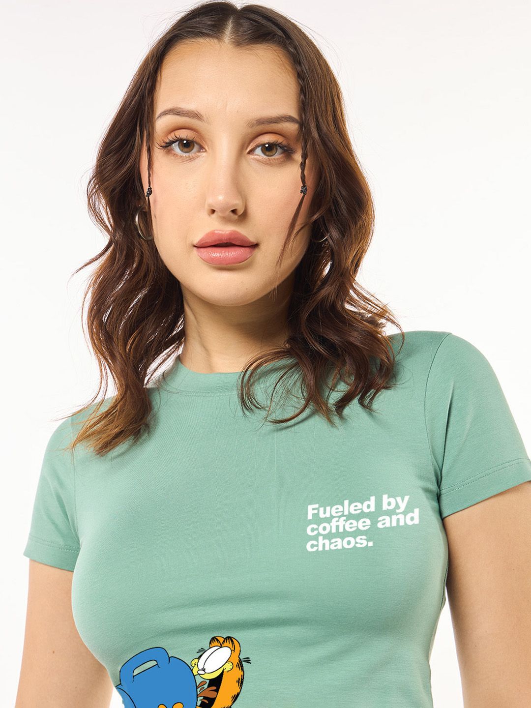 Bewakoof Women Garfield Graphic Printed Round Neck Crop Top