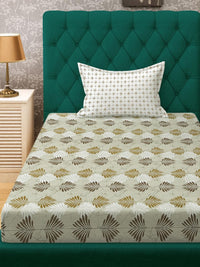 KLOTTHE Olive Floral Cotton Single Bedsheets