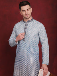 Jompers Geometric Embroidered Mandarin Collar Sequinned Kurta With Pyjamas