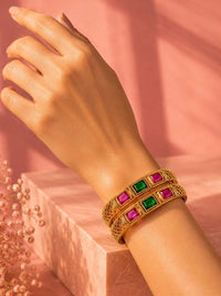 PANASH Set Of 2 Gold-Plated Artificial Stones Studded Bangles
